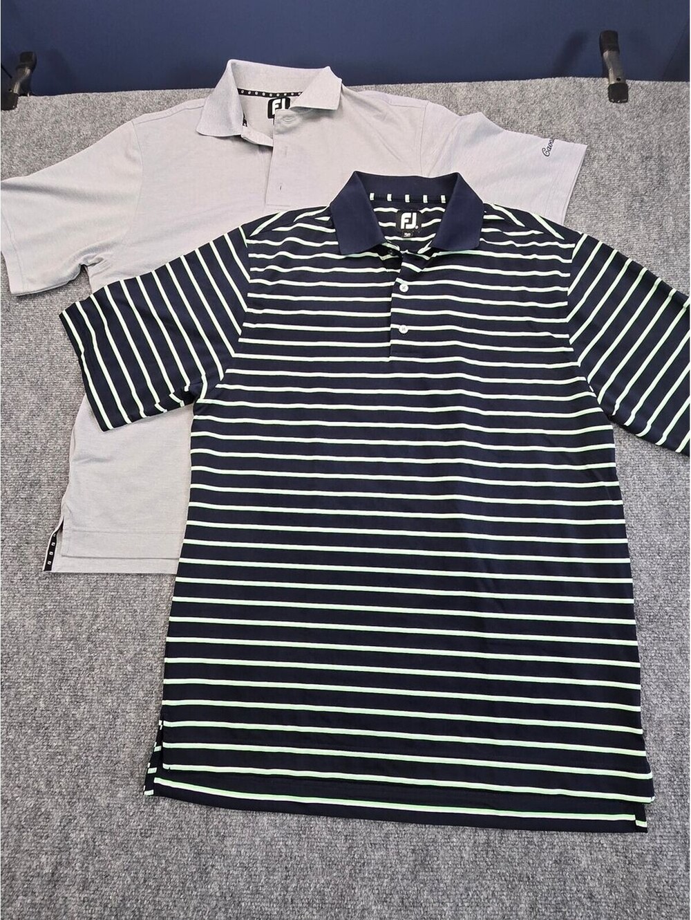 FootJoy Golf Polo Shirts Mens M Lot of 2 FJ Performance Gray Navy Stripe